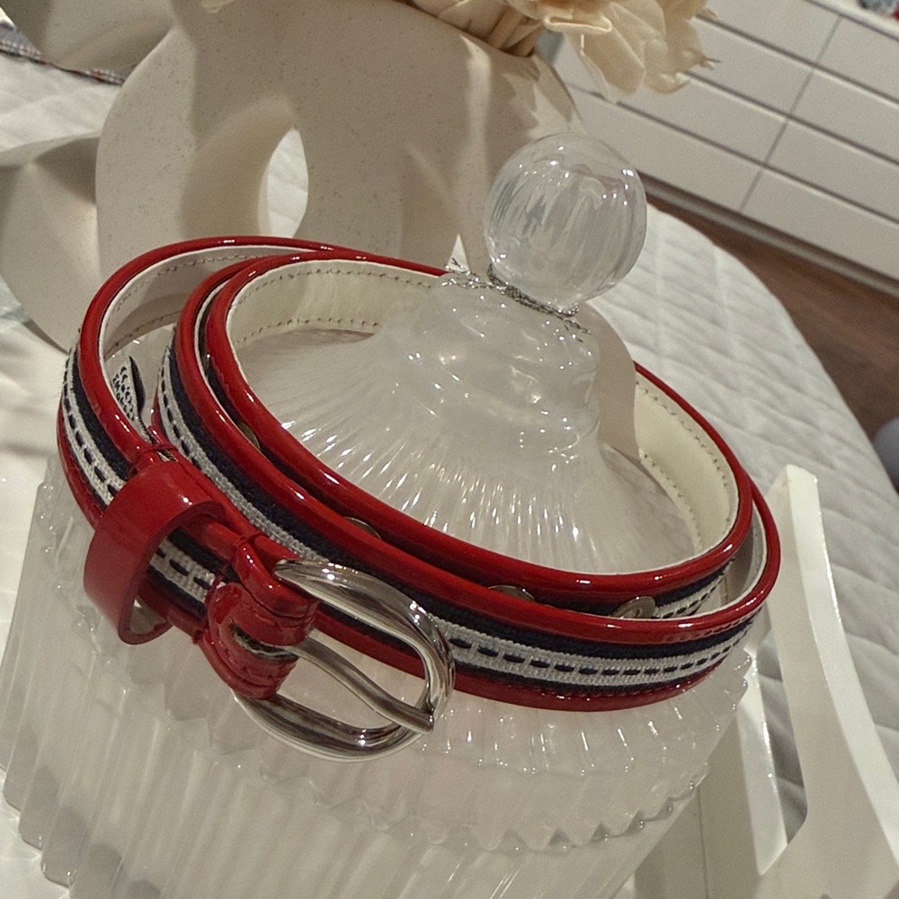 Dolce & Gabbana Red/Nevy/White Patent Leather Belt 32" - Picture 3 of 7
